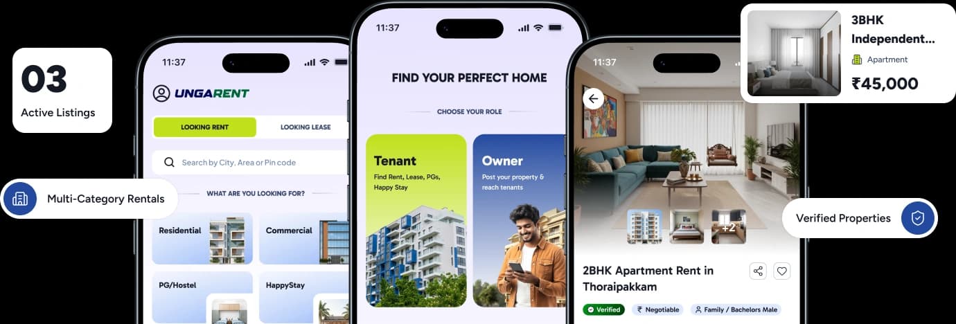 UngaRent mobile app screens